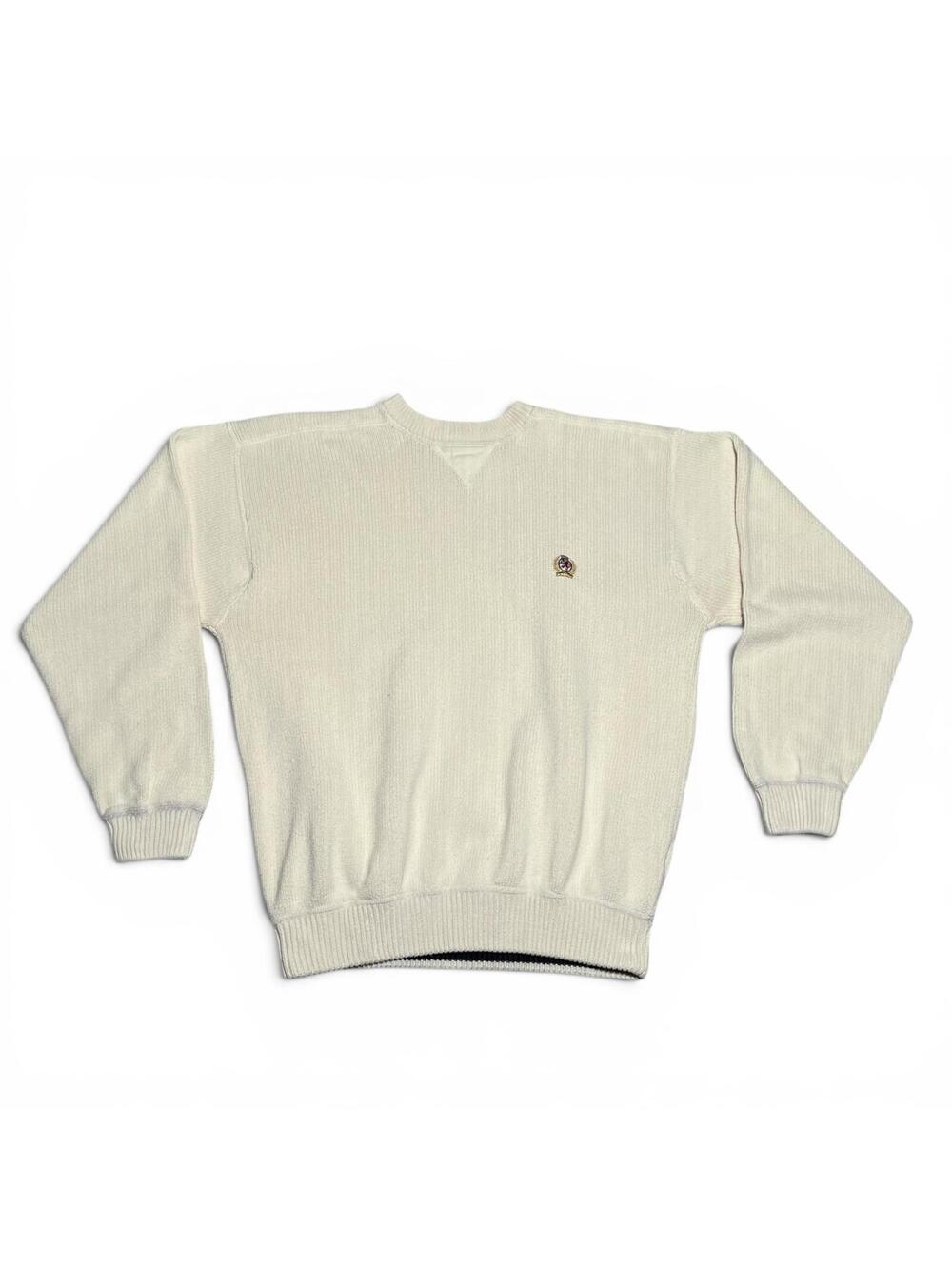Vintage 90s Tommy Hilfiger Cream Cotton Knit Crewneck Sweater M